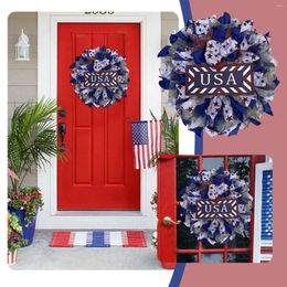 Decorative Flowers 15.7 Inch American Patriotic Wreath For Front Door Fourth Of July Independence Day Outside Christmas Window Hanger