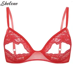 Bras Women Lace Hollow Out Bra Lingerie Exotic Nightclub See-through Open Cups Exposed Nipples Brassiere Sexy Underwire Top Nightwear