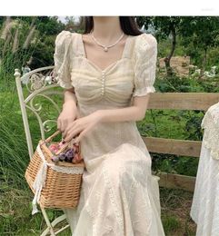 Casual Dresses Elegant Chic Princess Fairy Midi Dress Women Summer Solid Chiffon Long Sleeve One Piece Birthday Clothes 2024