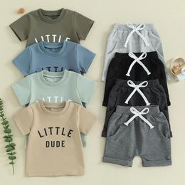 Clothing Sets Toddler Boy Summer Clothes Baby Boys Letter Print Short Sleeve Round Neck T-Shirt With Solid Colour Shorts 2Pcs Outfit
