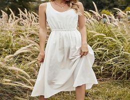 Casual Dresses Summer Women039s Elegant White Dress Romantic Beautiful Elastic Waist Midi Sleeveless Tank For Women6775384