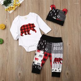 Clothing Sets 0-24months Baby Boys Pants Set Bear Print Romper Ear Hat Stitching Letters Casual Trousers Xmas Outfits For