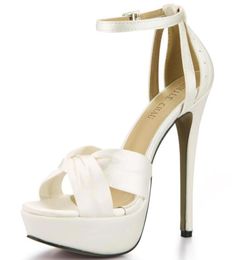 Sandals High Heel Stiletto Sexy Women Sandal Bridals Wedding Heeled Open Toe Ankle Strap Ivory Satin Lady Shoe YJ3463SLb1572064