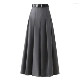 Skirts Vintage Gray Pleated For Women 2024 Summer Fashion Casual Women's High Waist A-Line Midi Skirt Korean Student Slim