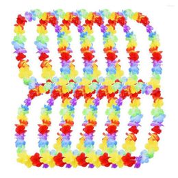 Decorative Flowers 12pcs Colorful Hawaiian Leis Necklace Flower Garland Tropical Luau Party Favors Beach Hula Costume Accessory(Two-tone