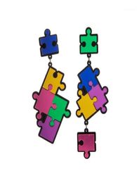 Stud Acrylic Earrings Cute Exaggerated Cartoon Plastic Puzzle Building Block Large Fashion Ear Jewelry Whole16341984