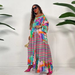 Spring/Summer African Womens Long sleeved V-neck Printed Skirt Dashiki African Womens Dress XS-3XL 240509