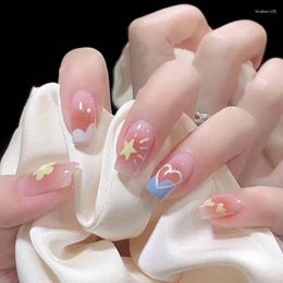 False Nails 24 PCs Short Pieces Of French Flower Heart Star Fingernail With 1 Jelly Glue And Nail File