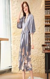 Women Sleepwear Satin Robe Long Kimono Bathrobe Short Sleeve Vneck Nightgown Japanese Style Sleepwear Dress Nightdress Homewear5323171