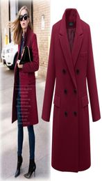 Autumn Winter Coat Women Casual Wool Solid Jackets Blazers Female Elegant Double Breasted Long Coat Ladies Plus Size 5XL 2012113103643
