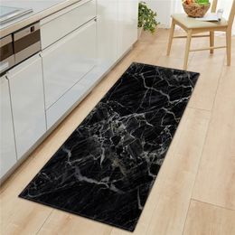Marble Printed Long Floor Mat Carpets for Living Room Oilproof Kitchen Rug Bathroom Entrance Doormat Black and White 240516