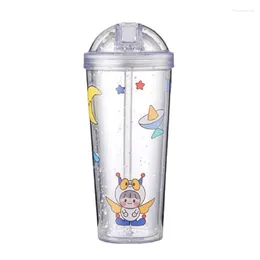 Mugs Insulated Tumbler Cup With Flip Lid And Straw Reusable Stainless Steel Water Bottle Iced Coffee Travel Mug 420ml