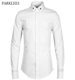 Luxury Mens Dress Shirts 2017 Brand New Star Embroidery Shirt Men Casual Slim Fit Chemise Homme Long Sleeve Cotton Men Shirt 4XL9031586