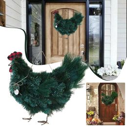Decorative Flowers Rooster Chicken Wreath Artificial Branches Green Leaves Garland For Front Door Seasonal Christmas Lights