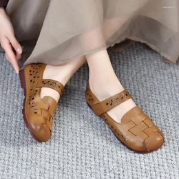 Casual Shoes Birkuir Retro Weave Mary Jane Women Flats Hook Loop Cow Leather Holoow Out Luxury Genuine Flat Sole Ladies Loafers