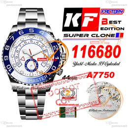 116680 ETA A7750 Automatic Chronograph Mens Watch KF Blue Ceramic Bezel White Dial 904L Steel Oystesteel Bracelet Super Edition Same Series Card Puretimewatch PTRX