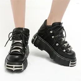 Casual Shoes Punk Style Women Sneakers Lace-up 6CM Platform Ladies Creepers Female Flats Metal Decor Tenis Feminino