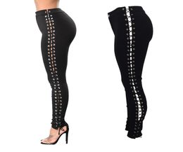 Women Side Lace up Pencil Tight Pant Sexy Bandage Trousers Skinny Jeans High Quality Pocket Pants cargo pants jeans femme7100448