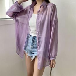 Women's Blouses Comfortable Chiffon Outerwear Stylish Sun Protection Jacket Long Sleeve Button Down Shirt For Summer Ladies