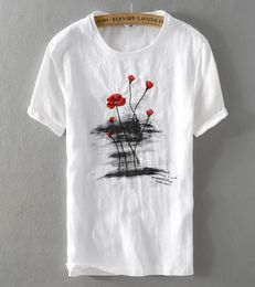 2018 Summer new men039s linen tshirt classic round neck loose casual white t shirt men short sleeve embroidery tshirt mens cam9947849