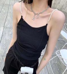 Women039s TShirt 2021 summer heavy industry pearl sling show thin chest big vest top2754539