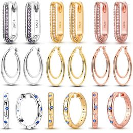 Hoop Earrings 925 Sterling Silver Luxury Rose Gold Color Heart Jewelry Fashion Zircon Circle For Women Gift Accessories