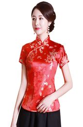 Shanghai Storey Women039s cheongsam top traditional Chinese BlousesSatin Top dragon and phoenix blouse top flower embroidery qi6301139