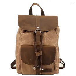 Backpack Vintage Leather Canvas For Men Laptop Bag College School Bookbag Shoulder Large Capacity Waterproof Travel Rucksack