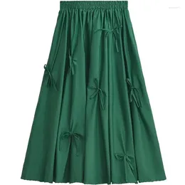 Skirts 2024 Summer Slim Temperament Half Skirt Women's High Waist Bow A-line Umbrella Female Long Clothing
