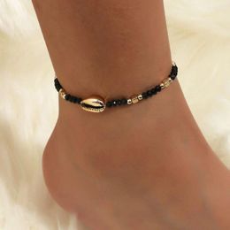 Anklets 1 Seaside Beach Style String Color Bead Crystal Shell Ankle Anklet Women's All-match Leisure Travel Party Simple Body Gold