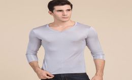 Warm Underwear Top Men039s Pure Silk V Neck Long Sleeves Long Johns Top Size L XL XXL XXXL6110962