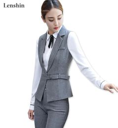 Lenshin 3 Piece Set Adjustable Waist Formal Pant Suit Waistcoat Belt Gray Vest Women Sleeveless Jacket Office Lady Business Wear 21139932