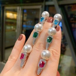 Luxo adorável diamante zircão de brincos de pérolas para mulheres meninas super brilho jóias de grife de designer de moda