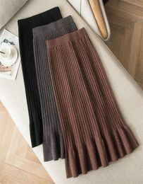 Women skirt plus size wool long fishtail skirt autumn and winter high waist allmatch knitted bag hip skirt female autumn 2103192441768