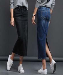 Classic Denim Skirt Women Long Jean Skirt High Waist Pencil Skirt Ladies Stretch Black Blue Faldas Largas Jupe Longue Femme 2204274314573