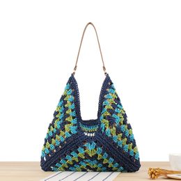 Factory outlet ladies shoulder bags 2 Colours summer straw crocheted beach bag small fresh Colour matching woven handbag western style hollow handbags 6135#