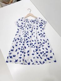 Girl Dresses Baby Clothes Spring Summer Kids Girls' Dress Cotton Loose Blue Print Short Sleeve
