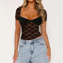 Women's Tanks Xingqing Lace Crop Top Y2k Clothing Women Summer See Through Floral Short Sleeve T Shirt 2000s Aesthetic Clothes Streetwear