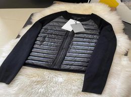 2022 Women Down Jacket Long Sleeve Slim Short Patchwork Knitted Puffer Coat Winter Fashion Outerwear Fall Black Coat Early Female 2773624