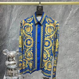 Men's Suits 2024 Spring Summer Position Long-sleeved Shirt Baroque Men High Quality Blue Digital Print Camisa Social Masculina