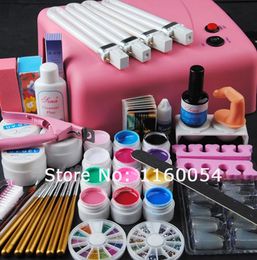 Whole2015 New Pros 36w pink uv lamp 12 Colours UV Gel solid uv gel cleanser plus nail tools kit 230 amp8250986