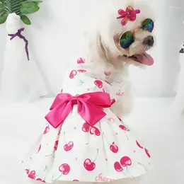 Dog Apparel Summer Fruit Print Dress Cotton Skirts Sweet Bow Wedding Dresses For Chihuahua Pug Yorkie Dogs Pet Pets Supplies