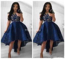 Stylish Lace Homecoming Dresses 2020 HighLow Sheer Neck Sleeveless Formal Prom Party Gowns Appliques Elegant Cocktail Dresses Cus3453446