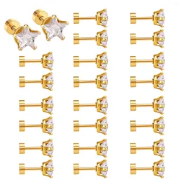 Stud Earrings ASONSTEEL 12Pair/Lot White Cubic Zirconia Star Gold Colour Stainless Steel For Women Men Jewellery Wholesale Supplier