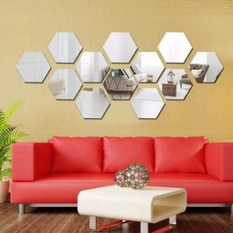 Wall Stickers 60Pcs 3D Hexagon Acrylic Mirror DIY Decor Gold 40x23cm