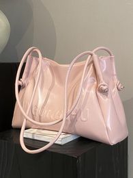 Totes Pink Soft Leather Large Capacity Tote Bag 2024 Women's Letter Printed PU Underarm Bags Classroom Commuting Versatile Handbag