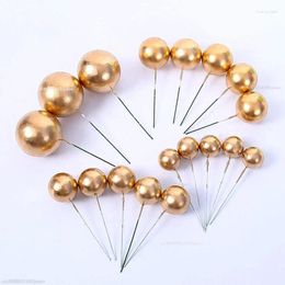 Party Supplies 10Pcs Cake Topper Gold Silver Ball Happy Birthday DIY Cupcake Flag Wedding Decor Christmas Decoration