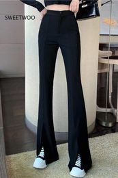 Women's Pants High Waist Women Trousers Casual Office Lady Front Slit Elastic Pencil Sexy Ladies Skinny Workwear