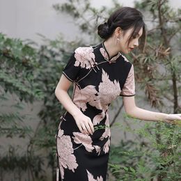 Ethnic Clothing Summer Elegant Short Sleeve Slim Qipao Chinese Dress Women Traditional National Floral Print Cheongsams S To XXXL