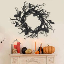 Decorative Flowers Halloween Wreath Decor Background Gothic 17.7 Inch Scary Garland For Porch Outdoor Yard Celebration Fireplace